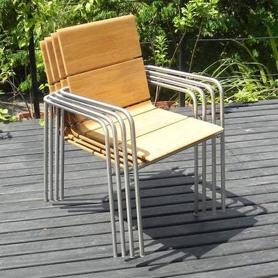 Fides Stapelstuhl Set 150 bestehend aus Fides Esstisch 150 x 100 und Fides Stapelstühlen Teak mit Edelstahl