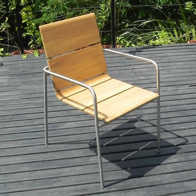 Fides Stapelstuhl Set 250 bestehend aus Fides Ausziehtisch 250/175 x 100 und Fides Stapelstühlen Teak Grade A mit Edelstahl