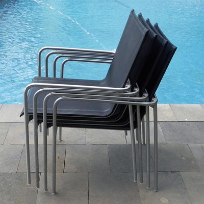Fides Stapelstuhl Set 250 bestehend aus Fides Ausziehtisch 250/175 x 100 und Fides Stapelstühlen Edelstahl mit Batyline Bespannung