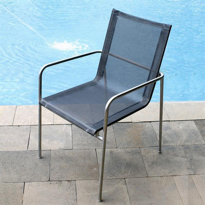 Fides Stapelstuhl Set 250 bestehend aus Fides Ausziehtisch 250/175 x 100 und Fides Stapelstühlen Edelstahl mit Batyline Bespannung