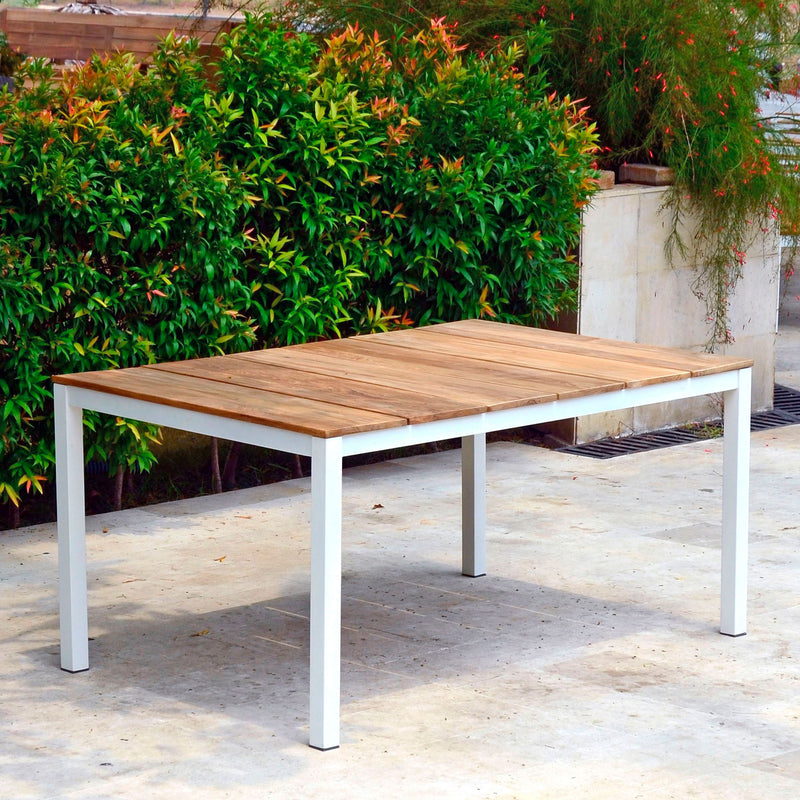 Fides Color Stapelstuhl Set 150 Teak Grade A mit Aluminiumgestell bestehend aus Fides Color Tisch 150 x 100 und Fides Color Stapelstühlen