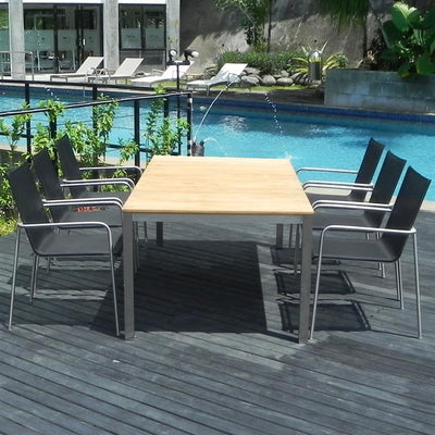 Fides Stapelstuhl Set 250 bestehend aus Fides Ausziehtisch 250/175 x 100 und Fides Stapelstühlen Edelstahl mit Batyline Bespannung