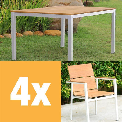 Fides Color Stapelstuhl Set 150 Teak Grade A mit Aluminiumgestell bestehend aus Fides Color Tisch 150 x 100 und Fides Color Stapelstühlen