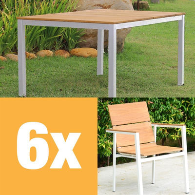 Fides Color Stapelstuhl Set 150 Teak Grade A mit Aluminiumgestell bestehend aus Fides Color Tisch 150 x 100 und Fides Color Stapelstühlen