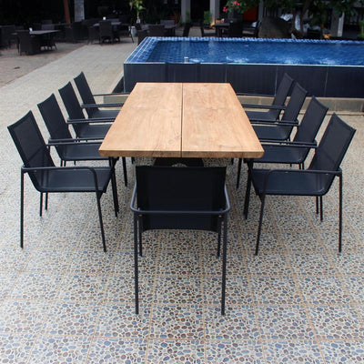 Table Katta Tree Edge 200 x 95-105 x 75 cm en teck avec structure en aluminium anthracite