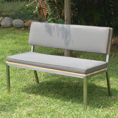 Makan Gartenbank mit Rückenlehne 122 Teak gebürstet mit Edelstahlgestell 122x63x90 cm