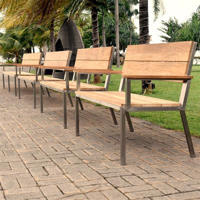 Makan Gartenbank mit Rückenlehne 142 Teak gebürstet mit Edelstahlgestell 142x63x90 cm