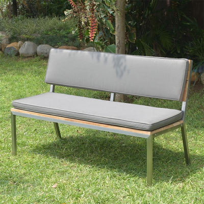 Makan Gartenbank mit Rückenlehne 142 Teak gebürstet mit Edelstahlgestell 142x63x90 cm