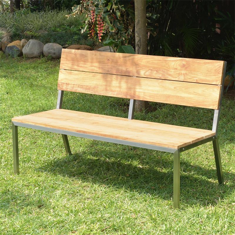 Makan Gartenbank mit Rückenlehne 142 Teak gebürstet mit Edelstahlgestell 142x63x90 cm
