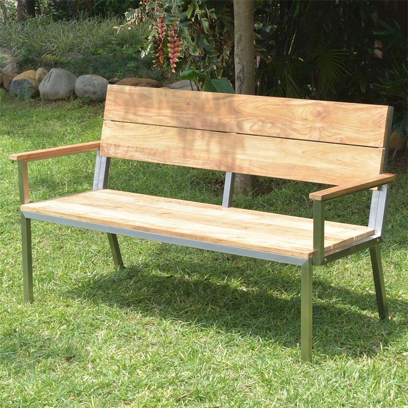 Makan Gartenbank mit Rücken- und Armlehne 152 Teak gebürstet mit Edelstahlgestell 152x63x90 cm