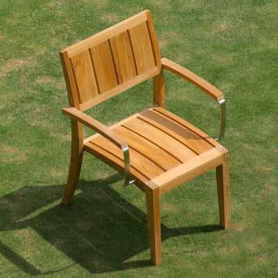 Nivelle extendable table set 220 consisting of Moselle extendable table 220/160 x 100 and Nivelle stacking chairs with armrest teak with stainless steel