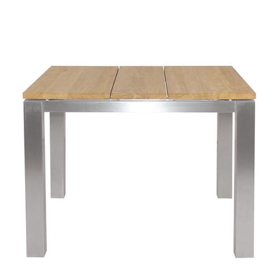 Table à manger Planka 100 x 100 x 76 cm en teck brossé grade A avec structure en acier inoxydable