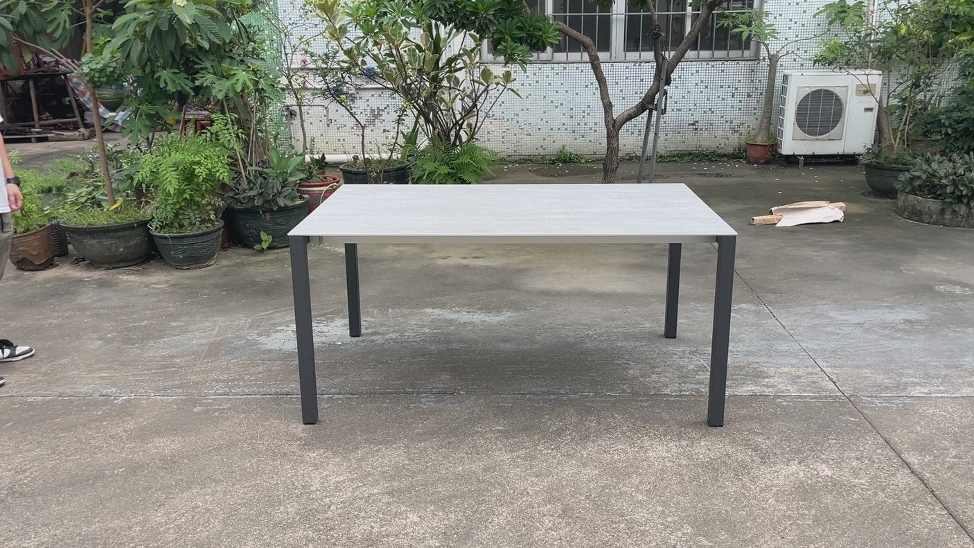 Marikk Rotations-Frontausziehtisch 220/160x99,5 cm Keramikplatte + Edelstahl pulverbeschichtet+Rollen