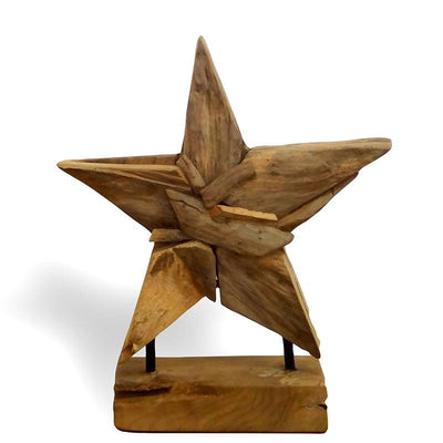 Teak star on frame - approx. 28 cm high