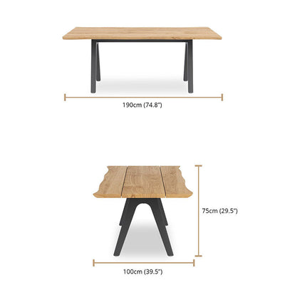 Table de bord Stor Tree 190 x 95-105 x 75 cm en teck avec structure en aluminium ou en teck