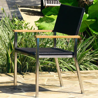 Florence Set 160 consisting of Florence dining table 160 x 90 and Florence stacking chairs wicker with stainless steel and teak