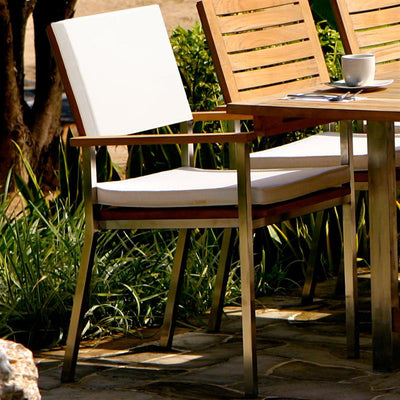 Moselle Set 210 bestehend aus Florence Esstisch 210 x 90 Teak mit Edelstahlgestell und Moselle Stapelstühlen Teak mit Edelstahl
