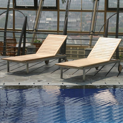 Moselle Liege 2er Set bestehend aus 2 Moselle Liegen 204,5 x 62 x 35 cm -Zertifiziertes Teak GRADE A + Edelstahlgestell und 2 Liegenauflagen in Nagata