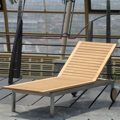 Moselle Liege 2er Set bestehend aus 2 Moselle Liegen 204,5 x 62 x 35 cm -Zertifiziertes Teak GRADE A + Edelstahlgestell und 2 Liegenauflagen in Nagata