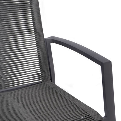 Chaise empilable Yuma avec dossier haut en corde résistante aux intempéries + aluminium thermolaqué