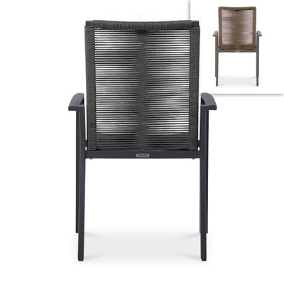 Chaise empilable Yuma avec dossier haut en corde résistante aux intempéries + aluminium thermolaqué