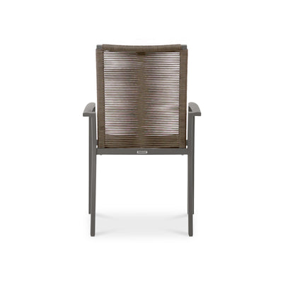 Chaise empilable Yuma avec dossier haut en corde résistante aux intempéries + aluminium thermolaqué