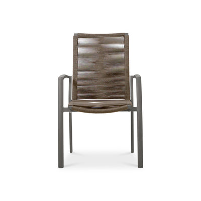 Chaise empilable Yuma avec dossier haut en corde résistante aux intempéries + aluminium thermolaqué