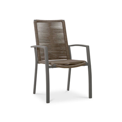 Chaise empilable Yuma avec dossier haut en corde résistante aux intempéries + aluminium thermolaqué