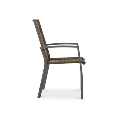 Chaise empilable Yuma avec dossier haut en corde résistante aux intempéries + aluminium thermolaqué