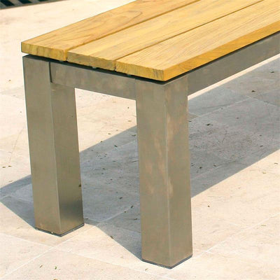 Zilart Gartenbank ohne Rückenlehne 140x45 cm -  Teak GRADE A NATUR gebürstet + Edelstahlgestell