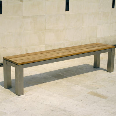 Zilart Bank Set Teak Natur 210/2 bestehend aus Esstisch 210 x 100 und 2 Gartenbänke ohne Rückenlehne 190x45