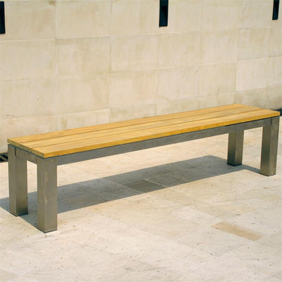 Zilart Gartenbank ohne Rückenlehne 190x45 cm -  Teak GRADE A NATUR gebürstet + Edelstahlgestell