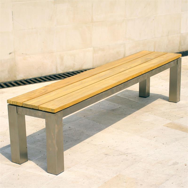 Zilart Gartenbank ohne Rückenlehne 190x45 cm -  Teak GRADE A NATUR gebürstet + Edelstahlgestell