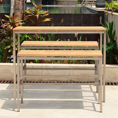 Zilart Bar Bank Teak GRADE A gebürstet -  Teak GRADE A NATUR gebürstet + Edelstahlgestell