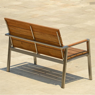 Zilart Gartenbank mit Rücken- + Armlehne 140 - Vintage Teak gebürstet + Edelstahlgestell