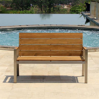 Zilart Gartenbank mit Rücken- + Armlehne 140 - Vintage Teak gebürstet + Edelstahlgestell