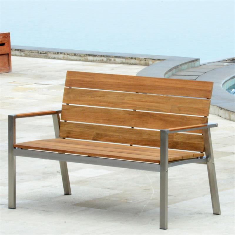 Zilart Gartenbank mit Rücken- + Armlehne 140 - Vintage Teak gebürstet + Edelstahlgestell