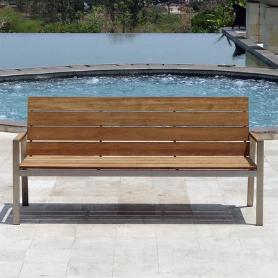 Zilart Gartenbank mit Rücken-+ Armlehne 190 - Vintage Teak gebürstet + Edelstahlgestell